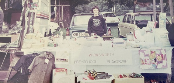 Wirksworth Pre-school Playgroup fundraising stall with donated items